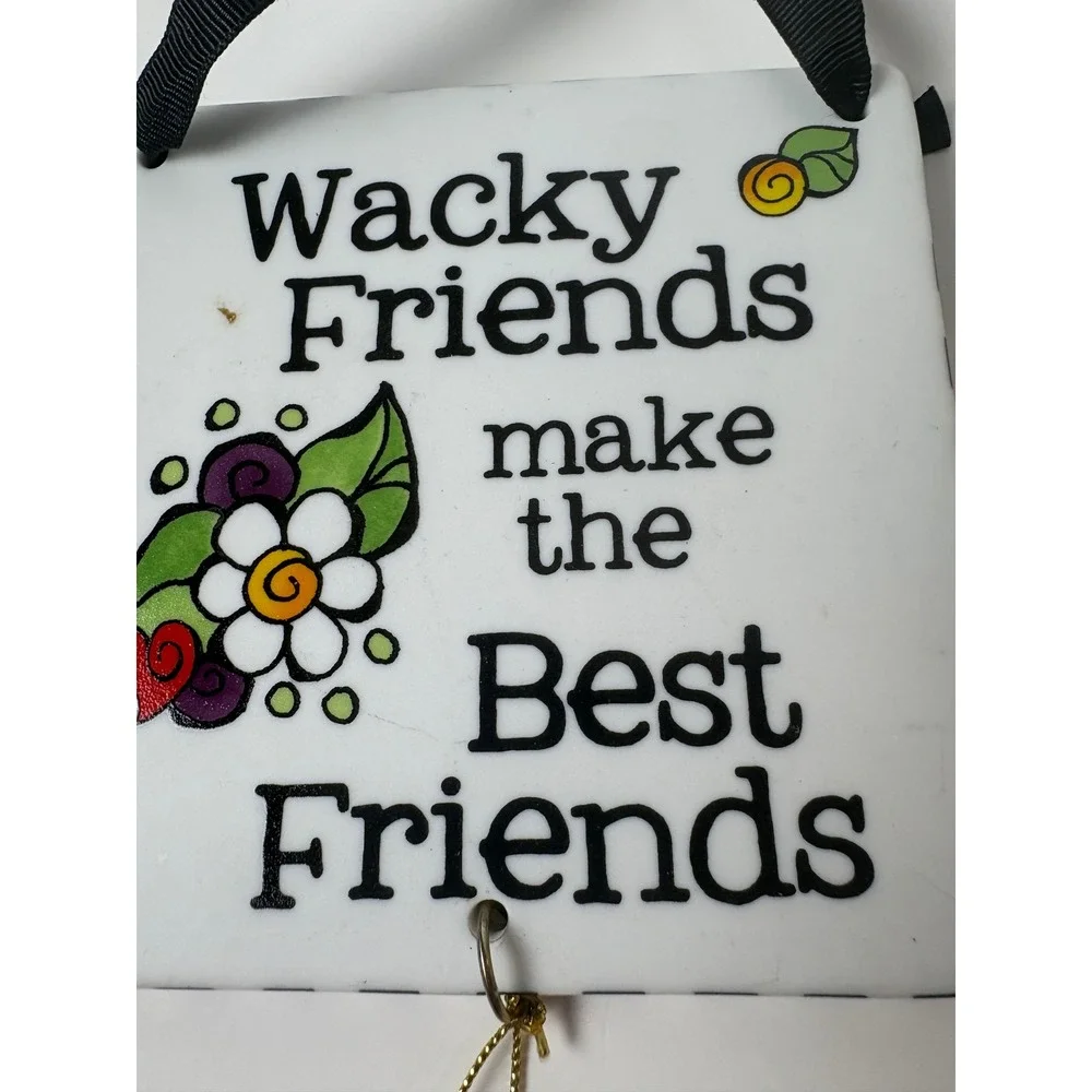 Suzy Toronto Wacky‎ Friends Ceramic Wall Plaque Hanging Tile with Bells 4x4